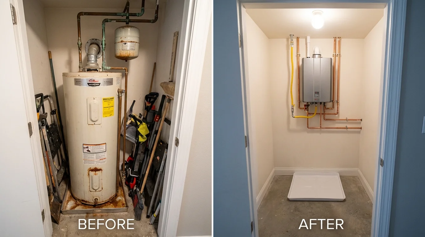Tank water heater versus wall-mounted tankless unit comparison for Madison, VA homeowners