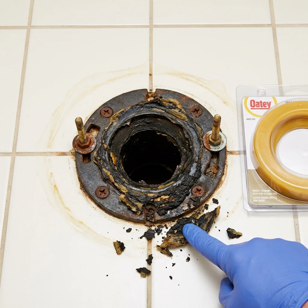 Failed wax ring showing water seepage at the base of a toilet in a Madison, VA home