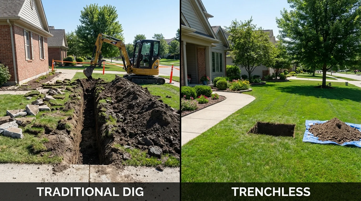 Trenchless sewer repair with minimal yard damage versus traditional excavation in Madison, VA